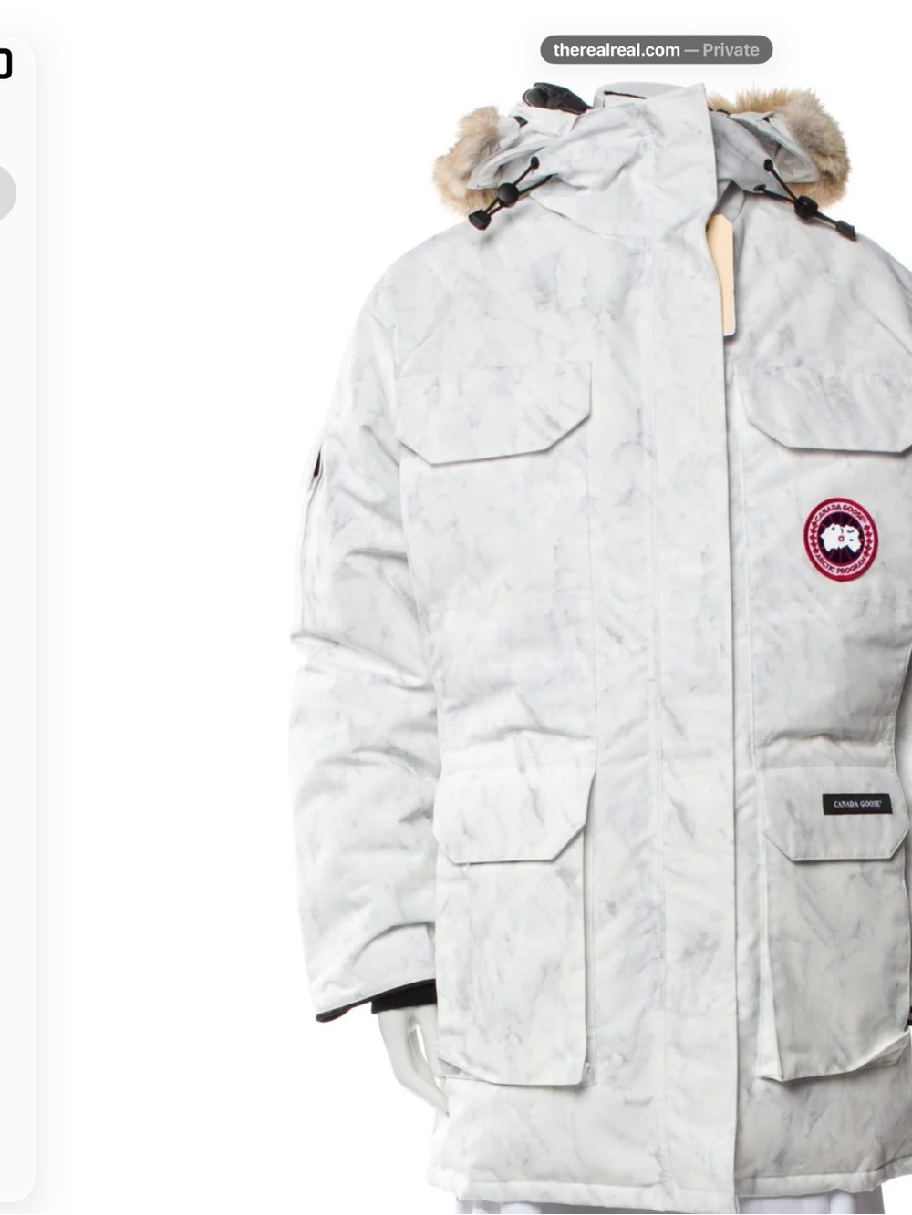 Canada Goose women’s White Marble-Print Parka with Fur-Trim Hood